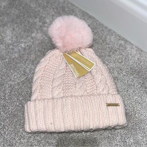 Michael Kors Blush Cable Knit Beanie with Pom Pom